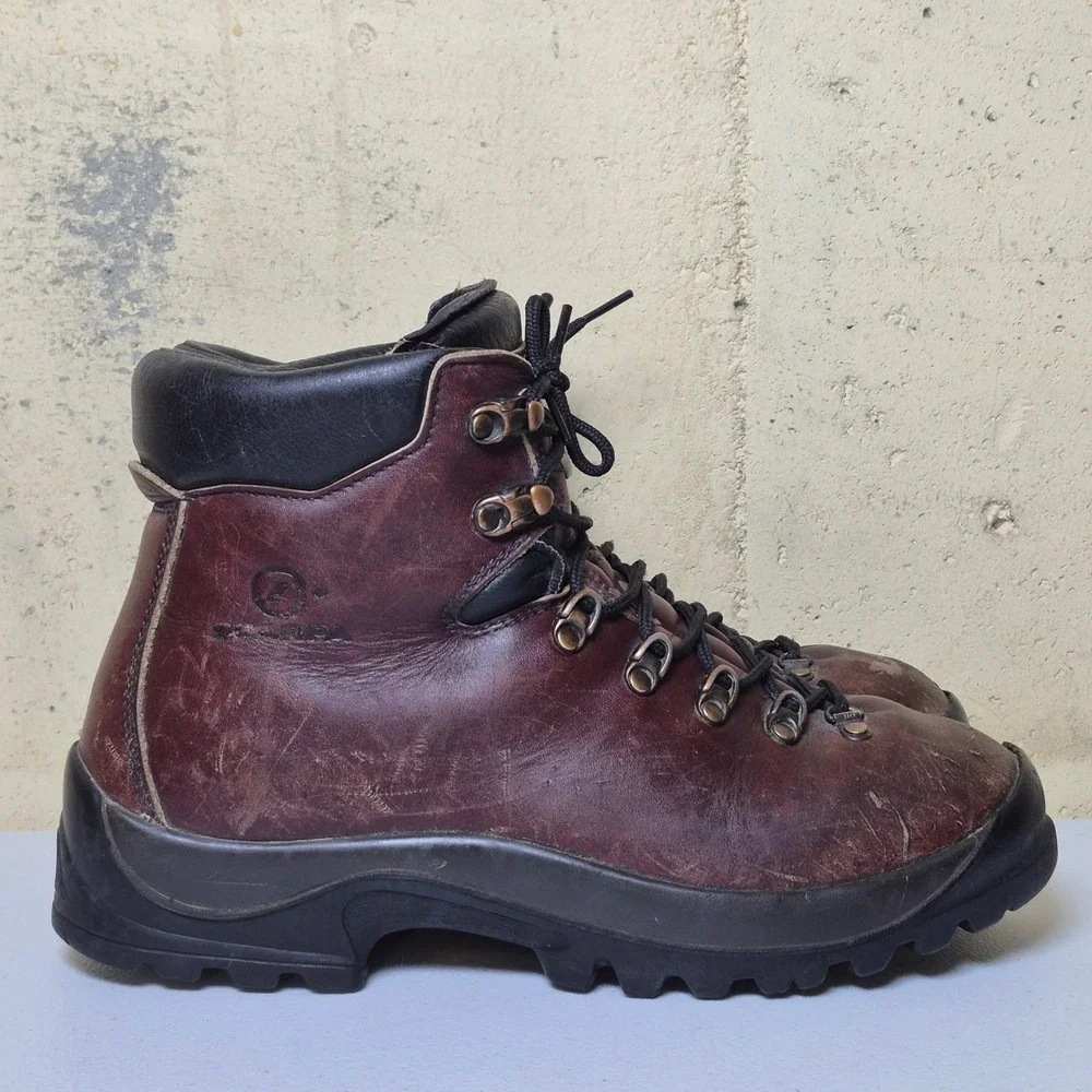 Scarpa Hiking Boots Mens 10 EU 43 Burgundy Leather Vintage Made in Italy